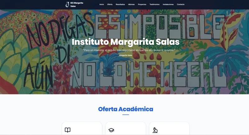 Página de inicio de la web del Instituto Margarita Salas con su oferta académica